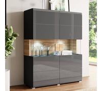 torino high gloss highboard with 2 doors in grey oak and led