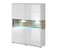 torino high gloss highboard with 2 doors in white oak and led