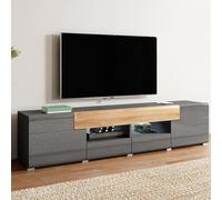 torino high gloss tv stand wide in grey and san remo oak and led