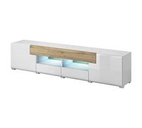 torino high gloss tv stand wide in white and san remo oak and led
