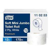Tork 110253 Extra Soft Mini Jumbo Toilet Paper Premium White 2-Ply 170m Length