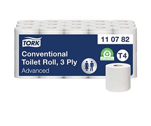 Tork 110782 extra soft toilet rolls T4 / 3-ply tissue rolls advanced quality / compatible with Tork T4 conventional toilet system / extra soft and tear-resistant, pack of 30 (30 x 250 sheets)