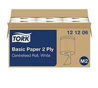 Tork 121206 Basic wiping paper roll M2 / Long lasting paper hand towel roll compatible with Tork M2 centrefeed system / 6 x 457 sheets (20 x 35cm)