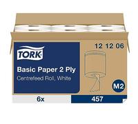 Tork 121206 Basic wiping paper roll M2 / Long lasting paper hand towel roll compatible with Tork M2 centrefeed system / 6 x 457 sheets (20 x 35cm)