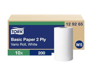 Tork 129265 Basic Paper 2 Ply / Absorbent Paper Roll Suitable for Tork W5 Vario Roll System / White / 10 x 55m / Ø 13.6cm