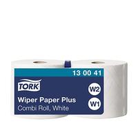 Tork 130041 Wiping Paper Plus Combi Roll / Wiping Paper Rolls Suitable for W1 and W2 Wipers System Dispensers / Extra Strong Paper Towel Roll / White / 2 x 255m / Ø 26.2cm