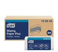 Tork 130043 Wiping Paper Plus / 2 Ply Absorbent Multipurpose Paper Sheets Suitable for Tork W4 Top Pak System / White / 38.5cm x 10.8cm / 200 Sheets