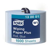 Tork 130051 Wiping Paper Plus / 2 Ply Absorbent QuickDry Paper Roll Suitable for Tork W1 Wipers Wall/Floor/Standard System / Blue / 1 x 510m / Ø 39cm