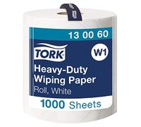 Tork 130060 Heavy-Duty Wiping Paper / 2 Ply Absorbent Paper Roll Suitable for Tork W1 Wipers Wall/Floor/Standard System / White / 1 x 340m / Ø 37.5cm