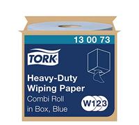 Tork 130073 Heavy-Duty Wiping Paper / 2 Ply Absorbent Paper Roll Suitable for Tork W1, W2 and W3 System / Blue / 1 x 170m / Ø 25.6cm