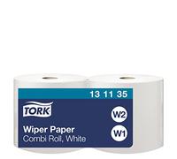 Tork 131135 Wiping Paper / 1 Ply Absorbent Paper Roll Suitable for Tork W1 and W2 Systems / White / 2 x 460m / Ø 25cm