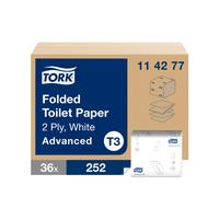 Tork Folded Toilet Paper Advanced 2-Ply T3 114277 Fragrance Free Pack of 36