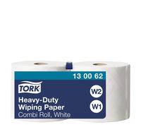 Tork 130062 Heavy-Duty Wiping Paper / 2 Ply Absorbent Paper Roll Suitable for Tork W1 and W2 Systems / White / 2 x 170m / Ø 26.2cm