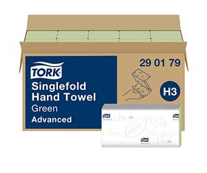 Tork 290135 Green Hand Towel Universal H3 / Economic Singlefold Hand Towels for basic needs/Zigzagfold compatible with Tork H3 system / 20 x 200 sheets (25 x 23cm)