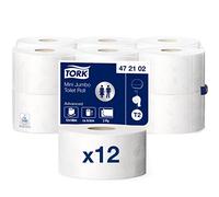 Tork 472102 Mini Jumbo toilet paper roll Advanced / Long lasting 2-ply rolls compatible with Tork T2 Mini Jumbo toilet system / 1 x 12 rolls (12 x 514 sheets)