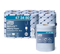 Tork 473480 Reflex Wiping Paper / 1 Ply Absorbent Advanced Paper Roll Suitable for Tork M4 Reflex Centrefeed System / Blue / 6 x 269.7m / Ø 18.5cm