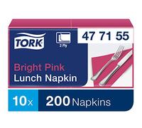 Tork 477155 Bright Pink Lunch Napkin / 2 Ply Advanced, Unprinted Serviette in Fuchsia / 10 x 200 Sheets
