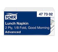 Tork 477302 Good Morning Lunch Napkin 1/8 Folded / 2 Ply Advanced Unprinted Serviette in White with Tea Motif / 10 x 200 Sheets (WxL: 8.2cm x 16.5cm)