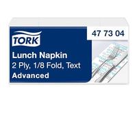 Tork 477304 Text Lunch Napkin 1/8 Folded / 2 Ply Advanced Unprinted Serviette in White with Blue and Grey Text / 10 x 200 Sheets (WxL: 8.2cm x 16.5cm)
