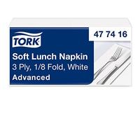 Tork 477416 Soft White Lunch Napkin 1/8 Folded / 3 Ply Advanced Unprinted Serviette in White / 10 x 150 Sheets (WxL: 8.2cm x 16.5cm)