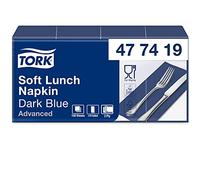 Tork 477419 Soft Dark Blue Lunch Napkin 1/8 Folded / 3 Ply Advanced Unprinted Serviette in Navy Blue / 10 x 150 Sheets (WxL: 8.2cm x 16.5cm)
