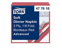Tork 477618 Soft Bordeaux Dinner Napkin 1/8 Folded / 3 Ply Advanced, Absorbent Unprinted Serviette in Dark Red / 12 x 100 Sheets (WxL: 9.8cm x 19.5cm)