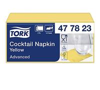 Tork 477823 Yellow Cocktail Napkin / 2 Ply Advanced, Unprinted Serviette in Bright Yellow / 12 x 200 Sheets (WxL: 11.9cm x 12cm)