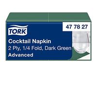 Tork 477827 Dark Green Cocktail Napkin / 2 Ply Advanced, Unprinted Serviette in Green / 12 x 200 Sheets (WxL: 11.9cm x 12cm)