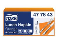 Tork 477843 Orange Lunch Napkin / 2 Ply Advanced, Unprinted Serviette in Orange / 10 x 200 Sheets