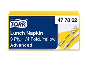Tork 477862 Soft Yellow Lunch Napkin / 3 Ply Advanced, Unprinted Serviette in Pastel Yellow / 10 x 150 Sheets (WxL: 16.3cm x 16.5cm)