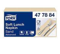 Tork 477884 Soft Sand Lunch Napkin 1/8 Folded / 3 Ply Advanced Unprinted Serviette in Cream / 10 x 150 Sheets (WxL: 8.2cm x 16.5cm)