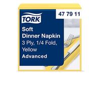 Tork 477911 Soft Yellow Dinner Napkin / 3 Ply Advanced, Unprinted Serviette in Bright Yellow / 12 x 100 Sheets (WxL: 19.5cm x 19.5cm)