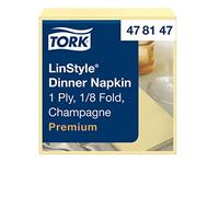 Tork 478147 Premium Linstyle Champagne Dinner Napkin 1/8 Folded / 1 Ply Absorbent Unprinted Serviette in Cream / 12 x 50 Sheets (WxL: 9.8cm x 19.5cm)