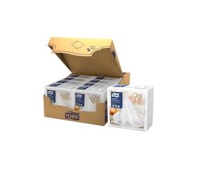 Tork 478711 Premium Linstyle White Dinner Napkin / 1 Ply Absorbent Unprinted Serviette in White / 12 x 50 Sheets (WxL: 19.5cm x 19.5cm)