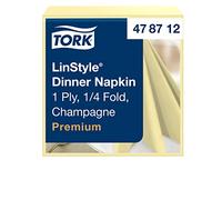 Tork 478712 Premium Linstyle Champagne Dinner Napkin / 1 Ply Absorbent Unprinted Serviette in Cream / 12 x 50 Sheets (WxL: 19.5cm x 19.5cm)