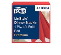 Tork 478854 Premium Linstyle Red Dinner Napkin / 1 Ply Absorbent Unprinted Serviette in Red / 12 x 50 Sheets (WxL: 19.5cm x 19.5cm)