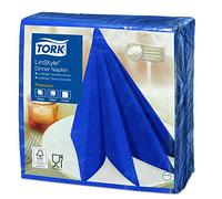 Tork 478856 Premium Linstyle Midnight Blue Dinner Napkin / 1 Ply Absorbent Unprinted Serviette in Dark Blue / 12 x 50 Sheets (WxL: 19.5cm x 19.5cm)