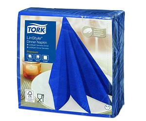 Tork 478856 Premium Linstyle Midnight Blue Dinner Napkin / 1 Ply Absorbent Unprinted Serviette in Dark Blue / 12 x 50 Sheets (WxL: 19.5cm x 19.5cm)