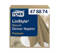 Tork 478874 Premium Linstyle Biscuit Dinner Napkin / 1 Ply Absorbent Unprinted Serviette in Brown / 12 x 50 Sheets (WxL: 19.5cm x 19.5cm)