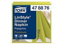 Tork 478876 Premium Linstyle Pistachio Dinner Napkin / 1 Ply Absorbent Unprinted Serviette in Light Green / 12 x 50 Sheets (WxL: 19.5cm x 19.5cm)
