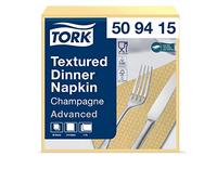 Tork 509415 Textured Champagne Dinner Napkin / 2 Ply Advanced Unprinted Serviette in Light Yellow / 18 x 50 Sheets (WxL: 19.5cm x 19cm)