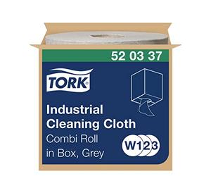 Tork 520337 Industrial Cleaning Cloth / 1 Ply Multipurpose Disposable Cotton Towel Suitable for W1, W2 & W3 Wipers Systems / Grey / 1 x 148.2m / Ø 25cm