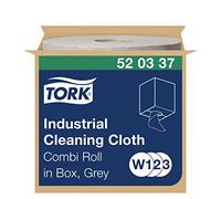 Tork 520337 Industrial Cleaning Cloth / 1 Ply Multipurpose Disposable Cotton Towel Suitable for W1, W2 & W3 Wipers Systems / Grey / 1 x 148.2m / Ø 25cm