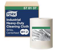 Tork 570137 Industrial Heavy-Duty Cleaning Cloth / 1 Ply Disposable Cotton Towel Suitable for W1, W2 and W3 Wipers Systems / White / 1 x 60.8m / Ø 25cm