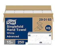 Tork Advanced 100% Recycled Hand Towels H3 V-fold White 2 Ply 290163 15 Packs of 250 Sheets