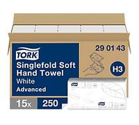Tork Advanced 100% Recycled Paper Hand Towels H3 V-fold White 1 Ply 290143 250 Sheets Pack of 15