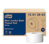 Tork Advanced 12013903 Mini Jumbo Bath Tissue Roll, 1-Ply, 7.36" Diameter, 3.55" Width x 1,200' Length, White (Case of 12 Rolls, 1,200' per Roll, 14,400 Feet)