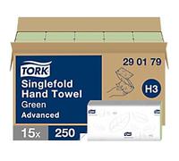 Tork Advanced Paper Hand Towels H3 V-fold Green 2 Ply 290179 250 Sheets Pack of 15