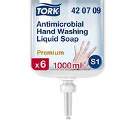 Tork Antimicrobial Liquid Soap for Hand Decontamination S1, Dermatologically Tested, 6 × 1000 ml, 420709