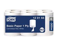 Tork Basic Centrefeed Wiping Paper M2 Cost-Efficient 6 x 300m 120155 | Paper Towels White